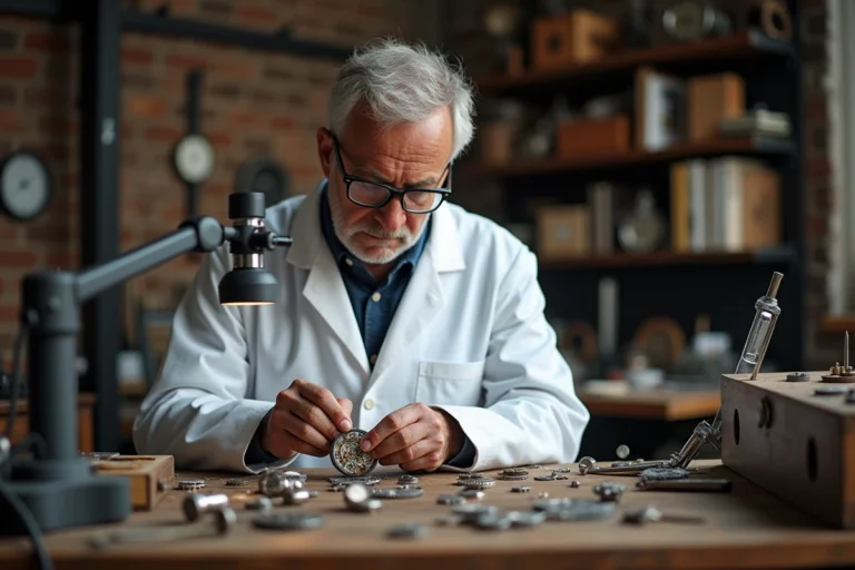 Horloger suisse assemblant un mouvement mécanique de montre de luxe dans un atelier traditionnel