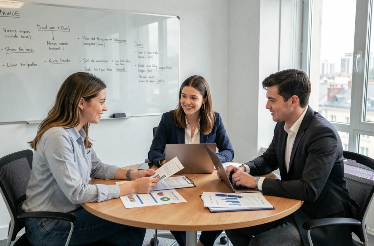 Équipe de jeunes diplômés BTS MCO en réunion commerciale dans une PME française