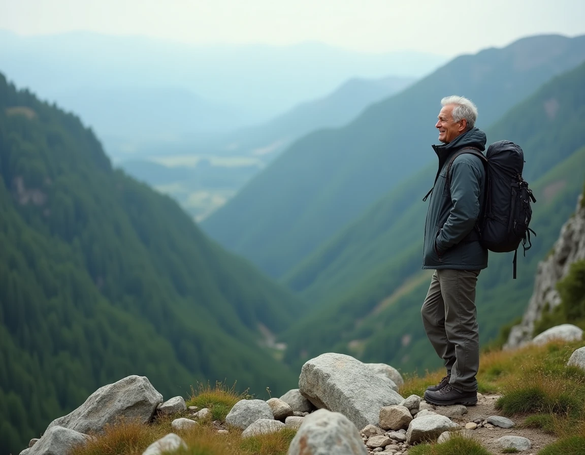 Homme en randonnée sur un sentier montagneux, loisir de plein air et découverte de la nature