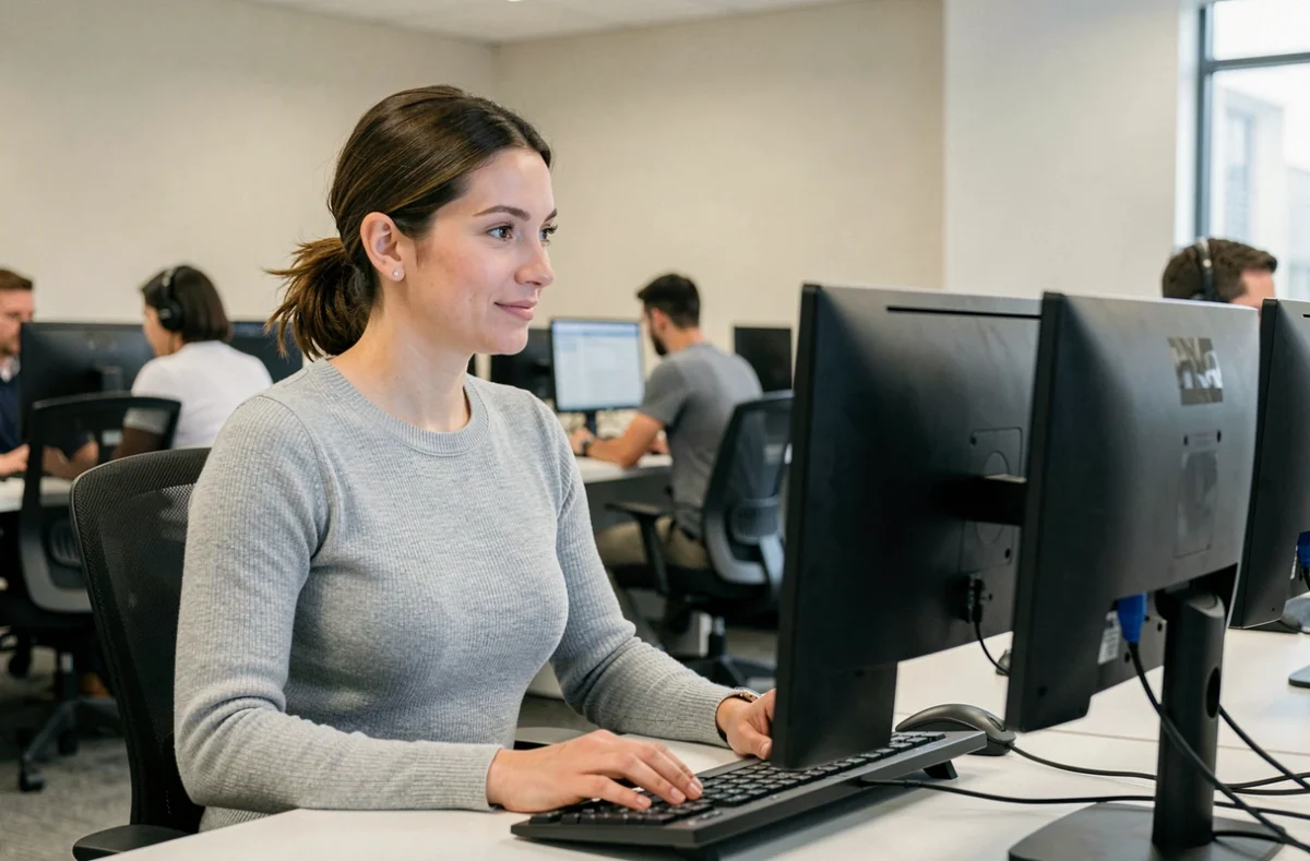 Représentante du service client prête à répondre aux messages de contact dans un bureau professionnel